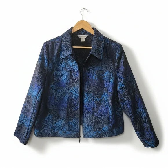 Christopher & Banks Blue Brocade Tapestry Zip Jacket XL - Picture 2 of 6